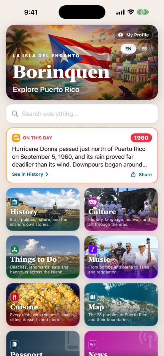 Borinquen app home screen