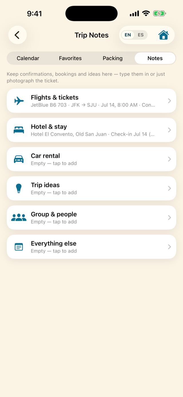 Trip notes